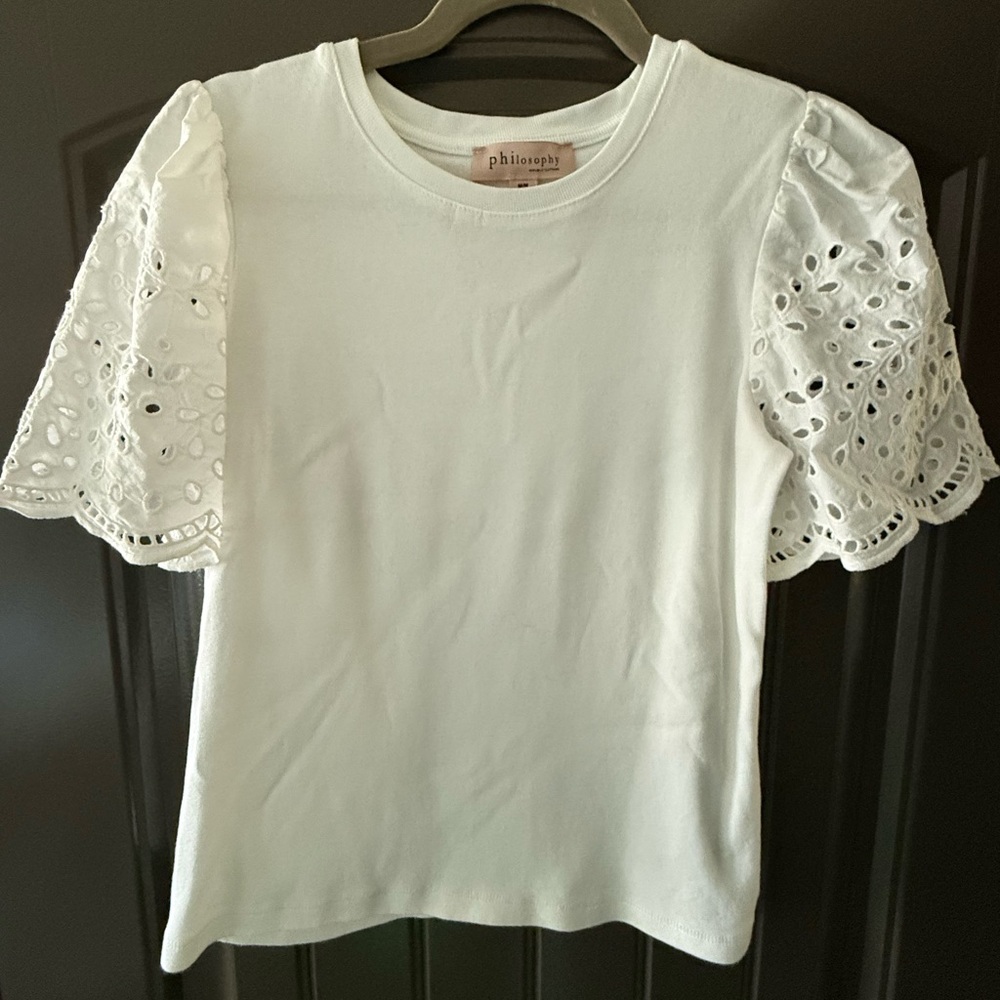 Philosophy White Eyelet Puff Sleeve Tee